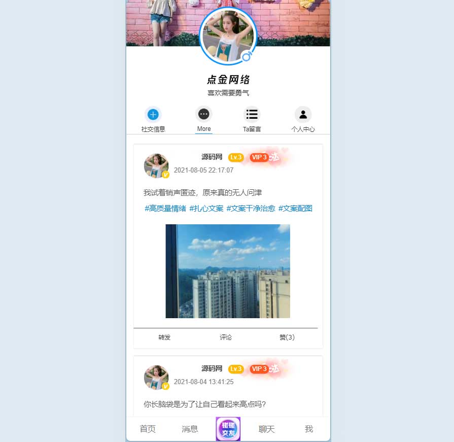 社交个人主页HTML模板源码