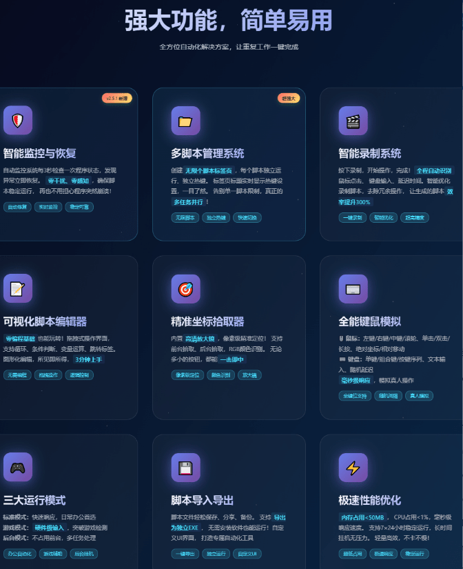 专业Windows键鼠自动化工具,免费永久使用,告别重复操作,小白也能快速创建自动化脚本 点点精灵-2 专业Windows键鼠自动化工具,免费永久使用,告别重复操作,小白也能快速创建自动化脚本 点点精灵-2