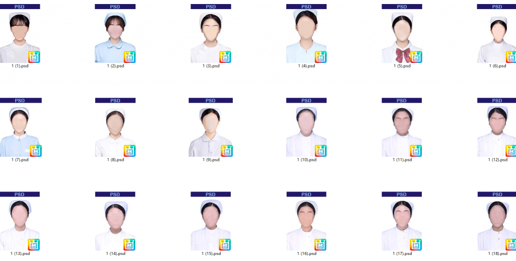 护士职业证件照换脸PSD素材，护士医疗职业证件照素材总大小7.98G，自费购买证件照素材！-3